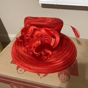 Giovannio New York Red Silk Hat with Flowers